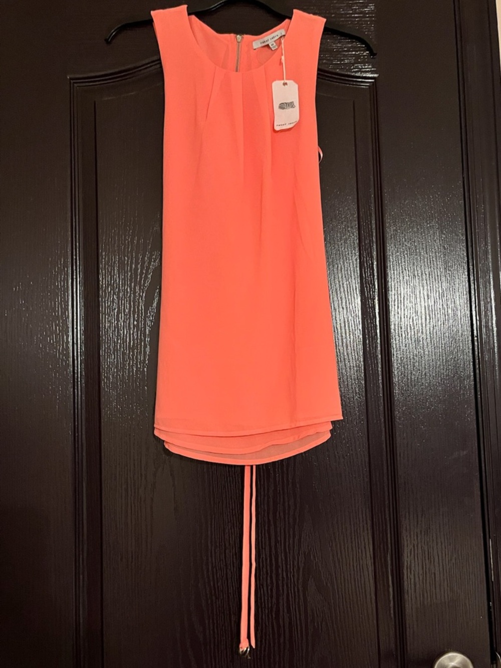 Sleeveless Coral Blouse with Drawstring Detail